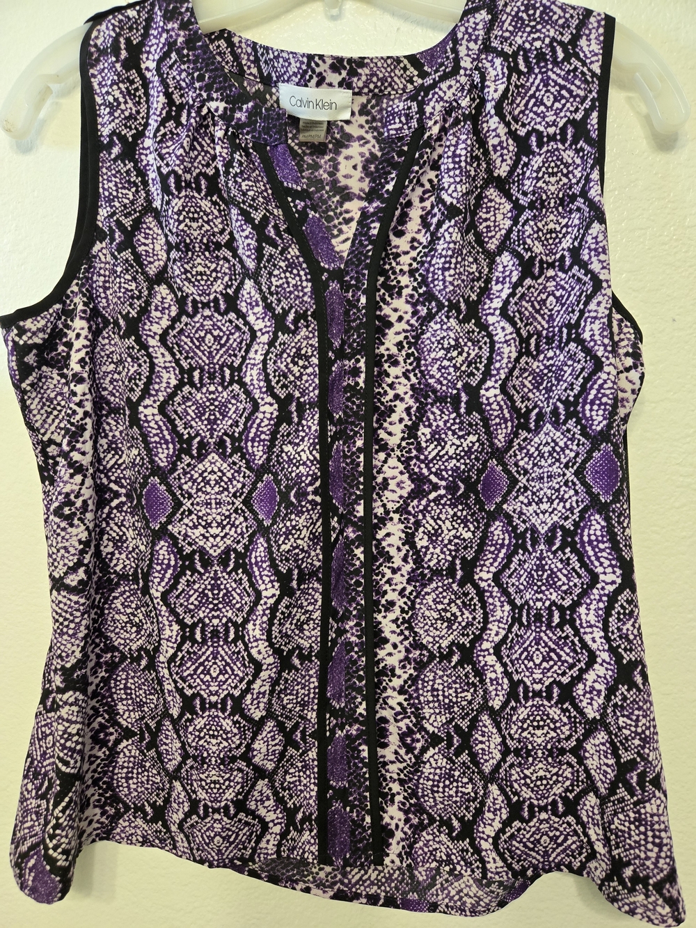 Calvin Klein Purple and Black Snake-Print Sleeveless Blouse